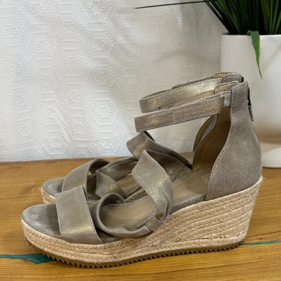 Eileen Fisher Wisp Wedge Sandal Espadrille Platform tan gold Leather Size 7 - Picture 5 of 8
